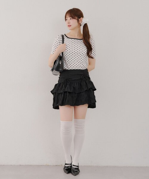 continuer de NICE CLAUP（コンティニューデナイスクラップ）の「2WAYリンガードット柄T（Tシャツ/カットソー・レディース・ブラック/オフホワイト・FREE）」の11枚目の写真