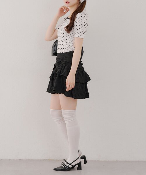 continuer de NICE CLAUP（コンティニューデナイスクラップ）の「2WAYリンガードット柄T（Tシャツ/カットソー・レディース・ブラック/オフホワイト・FREE）」の12枚目の写真