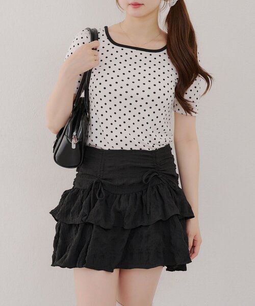 continuer de NICE CLAUP（コンティニューデナイスクラップ）の「2WAYリンガードット柄T（Tシャツ/カットソー・レディース・ブラック/オフホワイト・FREE）」の13枚目の写真