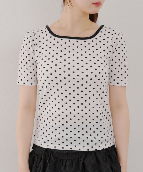 continuer de NICE CLAUP（コンティニューデナイスクラップ）の「2WAYリンガードット柄T（Tシャツ/カットソー・レディース・ブラック/オフホワイト・FREE）」の20枚目の写真