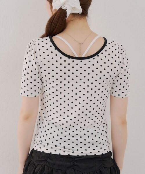 continuer de NICE CLAUP（コンティニューデナイスクラップ）の「2WAYリンガードット柄T（Tシャツ/カットソー・レディース・ブラック/オフホワイト・FREE）」の22枚目の写真