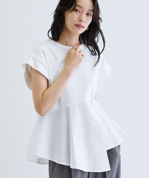 2024-2025 春夏23区ペプラム カットソー38白 セール】ペプラムスムースカットソー（Tシャツ/カットソー