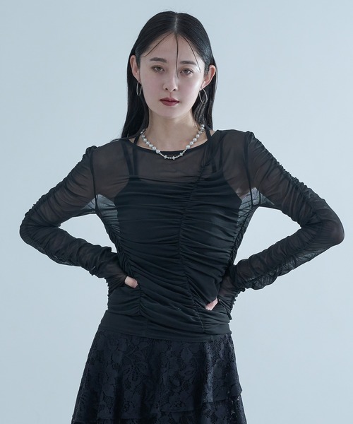 Ellno de Mavie(エルノデメヴィ)の「2WAYシャーリングシアーTOPS(Tシャツ/カットソー・レディース・ブルーグレー/イエロー系その他/ブラック・FREE)」の6枚目の写真