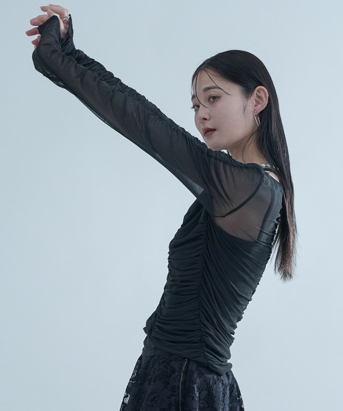 Ellno de Mavie(エルノデメヴィ)の「2WAYシャーリングシアーTOPS(Tシャツ/カットソー・レディース・ブルーグレー/イエロー系その他/ブラック・FREE)」の7枚目の写真