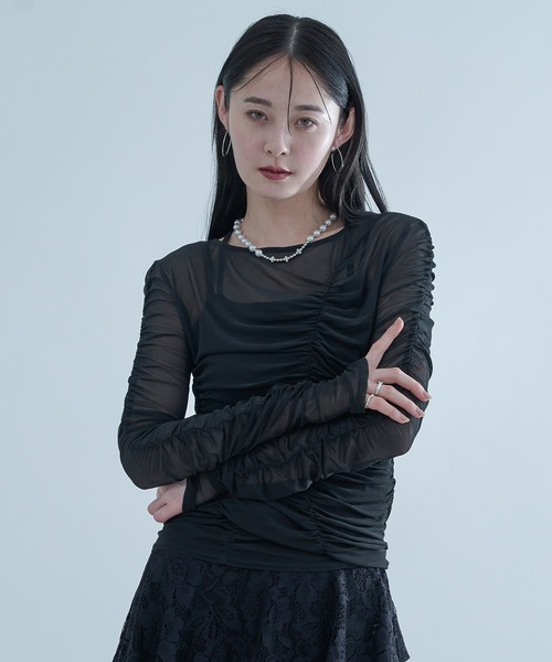Ellno de Mavie(エルノデメヴィ)の「2WAYシャーリングシアーTOPS(Tシャツ/カットソー・レディース・ブルーグレー/イエロー系その他/ブラック・FREE)」の5枚目の写真