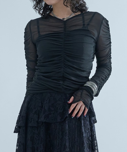 Ellno de Mavie(エルノデメヴィ)の「2WAYシャーリングシアーTOPS(Tシャツ/カットソー・レディース・ブルーグレー/イエロー系その他/ブラック・FREE)」の11枚目の写真