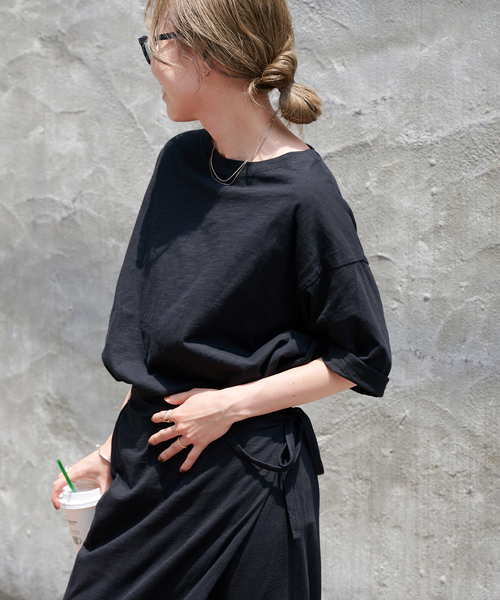 OUTDOOR PRODUCTS（アウトドアプロダクツ）の「スラブテンジクハーフスリーブ TEE セットアップ対応（Tシャツ/カットソー・レディース・ブラック/ホワイト/ブラウン・FREE）」の4枚目の写真