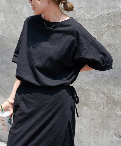 OUTDOOR PRODUCTS（アウトドアプロダクツ）の「スラブテンジクハーフスリーブ TEE セットアップ対応（Tシャツ/カットソー・レディース・ブラック/ホワイト/ブラウン・FREE）」の5枚目の写真