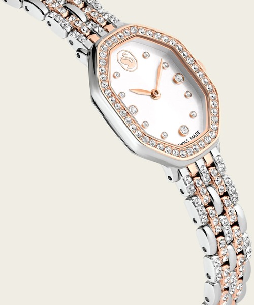 SWAROVSKI(スワロフスキー)の「【公式】【スワロフスキー】Dextera octagon ウォッチ, スイス製, メタルブレスレット, シルバー系, ローズゴールドトーン仕上げ(アナログ腕時計・レディース・シルバー系・ONESIZE)」の4枚目の写真