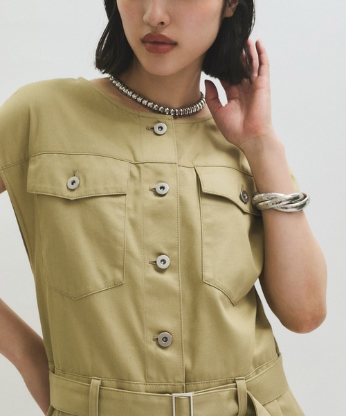 ADAM ET ROPE ノーカラースリーブオールインワン ADAM ET ROPE' オールインワン ノーカラースリーブ