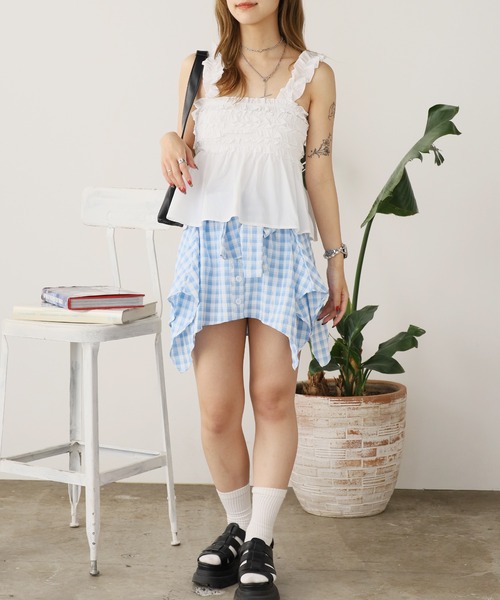 ROOPTOKYO(ループトウキョウ)の「Ruffle Shirring Cami Top / フリルシャーリング キャミトップス 秋物 秋服 2026年秋冬(キャミソール・レディース・ホワイト/グリーン/ネイビー・FREE)」の8枚目の写真