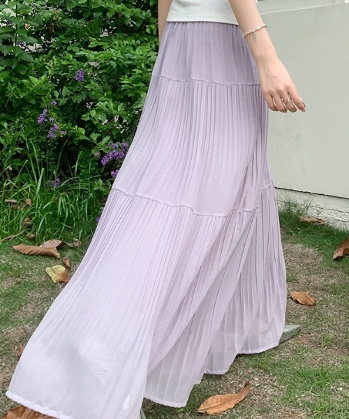 gossip!ロサンゼルス(ゴシップロサンゼルス)の「シフォン3段切り替えプリーツティアードロングスカート レディース(スカート・レディース・パープル/ブルー・S/M)」の6枚目の写真