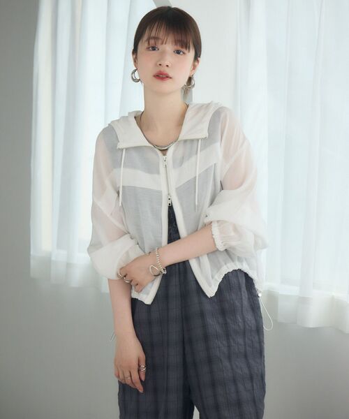 RETRO GIRL(レトロガール)の「シアーダブルZIPフーディー(その他アウター・レディース・ホワイト/ライトグレー/イエロー/ブラック・FREE)」の5枚目の写真