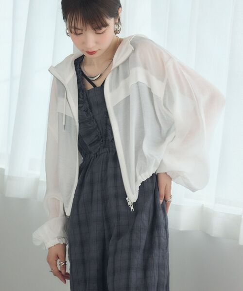 RETRO GIRL(レトロガール)の「シアーダブルZIPフーディー(その他アウター・レディース・ホワイト/ライトグレー/イエロー/ブラック・FREE)」の6枚目の写真