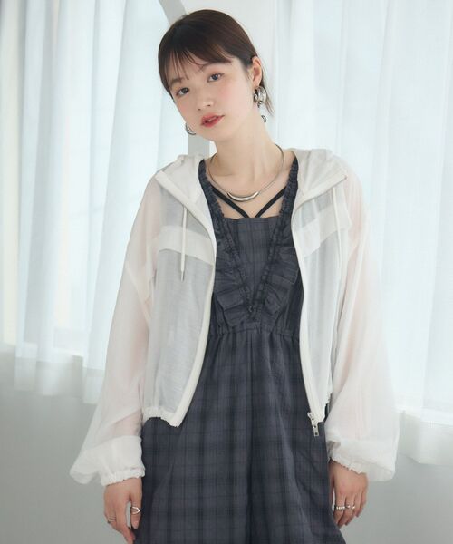 RETRO GIRL(レトロガール)の「シアーダブルZIPフーディー(その他アウター・レディース・ホワイト/ライトグレー/イエロー/ブラック・FREE)」の8枚目の写真