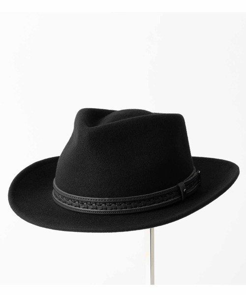 黒のウールハット フラワー装飾付き 黒のウールハット フラワー装飾付き フェルト デザイン 花