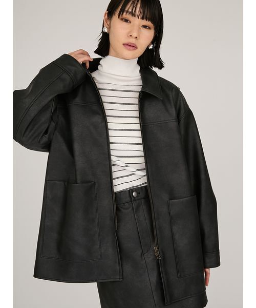 emmi（エミ）の「フェイクレザーダブルジップブルゾン（ブルゾン・レディース・ブラウン/ブラック・0/1）」の9枚目の写真