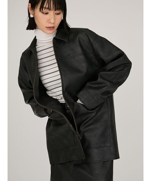 emmi（エミ）の「フェイクレザーダブルジップブルゾン（ブルゾン・レディース・ブラウン/ブラック・0/1）」の12枚目の写真