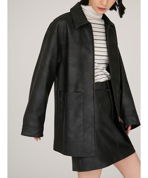 emmi（エミ）の「フェイクレザーダブルジップブルゾン（ブルゾン・レディース・ブラウン/ブラック・0/1）」の19枚目の写真