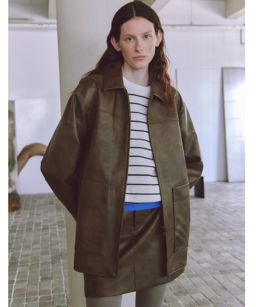 emmi（エミ）の「フェイクレザーダブルジップブルゾン（ブルゾン・レディース・ブラウン/ブラック・0/1）」の2枚目の写真