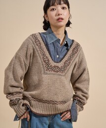 ウール チロリアン バックリボン Vネックニット/バックシャン ニット