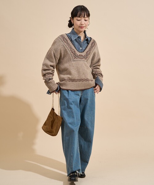 FREAK'S STORE(フリークスストア)の「ウール チロリアン バックリボン Vネックニット/バックシャン ニット(ニット/セーター・レディース・オフホワイト/モカ・フリ-)」の13枚目の写真