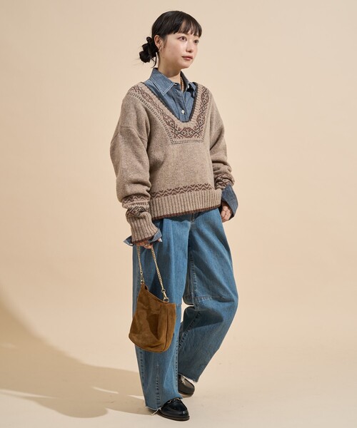 FREAK'S STORE(フリークスストア)の「ウール チロリアン バックリボン Vネックニット/バックシャン ニット(ニット/セーター・レディース・オフホワイト/モカ・フリ-)」の14枚目の写真
