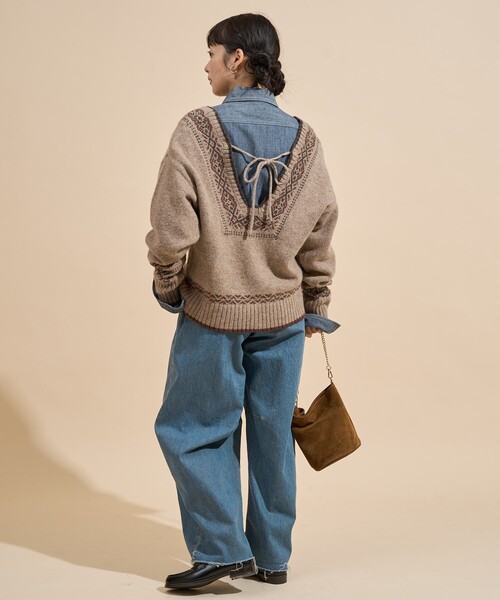 FREAK'S STORE(フリークスストア)の「ウール チロリアン バックリボン Vネックニット/バックシャン ニット(ニット/セーター・レディース・オフホワイト/モカ・フリ-)」の15枚目の写真
