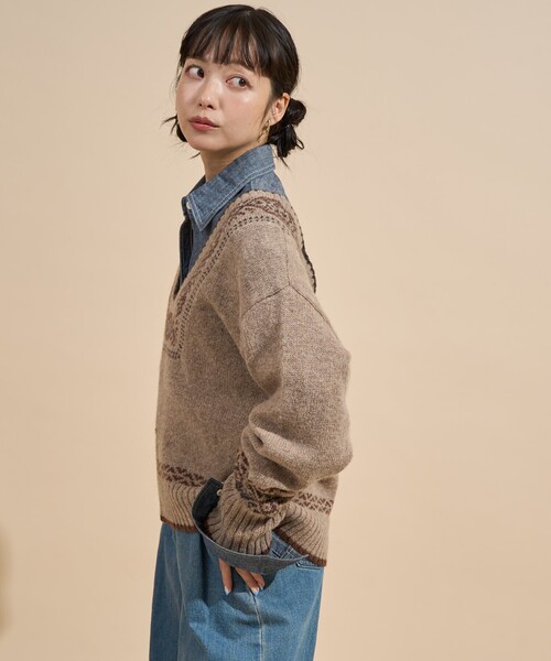 FREAK'S STORE(フリークスストア)の「ウール チロリアン バックリボン Vネックニット/バックシャン ニット(ニット/セーター・レディース・オフホワイト/モカ・フリ-)」の18枚目の写真