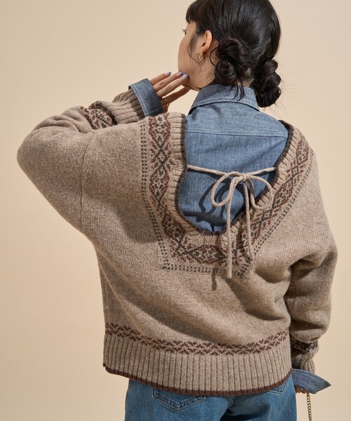 FREAK'S STORE(フリークスストア)の「ウール チロリアン バックリボン Vネックニット/バックシャン ニット(ニット/セーター・レディース・オフホワイト/モカ・フリ-)」の19枚目の写真