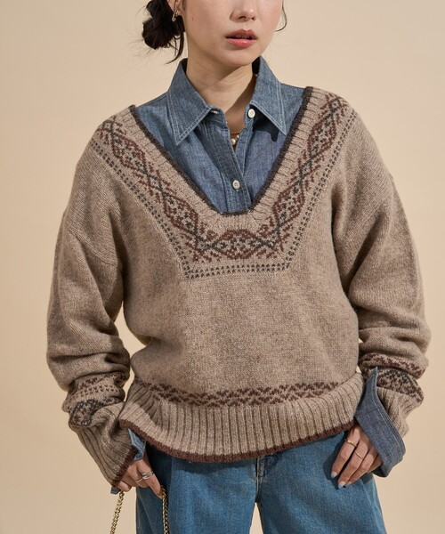 FREAK'S STORE(フリークスストア)の「ウール チロリアン バックリボン Vネックニット/バックシャン ニット(ニット/セーター・レディース・オフホワイト/モカ・フリ-)」の20枚目の写真