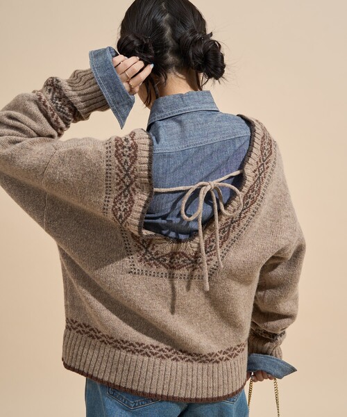FREAK'S STORE(フリークスストア)の「ウール チロリアン バックリボン Vネックニット/バックシャン ニット(ニット/セーター・レディース・オフホワイト/モカ・フリ-)」の21枚目の写真