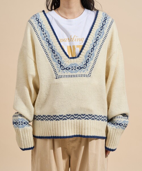 FREAK'S STORE(フリークスストア)の「ウール チロリアン バックリボン Vネックニット/バックシャン ニット(ニット/セーター・レディース・オフホワイト/モカ・フリ-)」の3枚目の写真