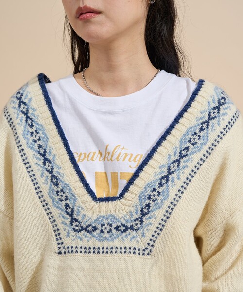 FREAK'S STORE(フリークスストア)の「ウール チロリアン バックリボン Vネックニット/バックシャン ニット(ニット/セーター・レディース・オフホワイト/モカ・フリ-)」の7枚目の写真