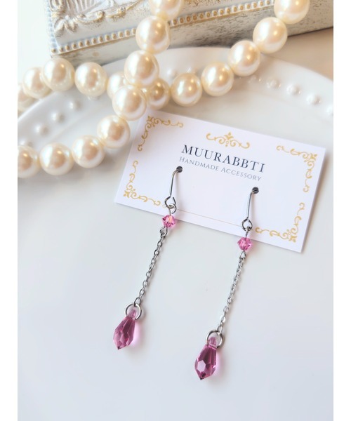 tone(トーン)の「【MUURABBTI】カット雫とチェーンのピアス(MA)(ピアス(両耳用)・レディース・エメラルド/レッド/ブルー系2/パープル系/ブラック/アクア/ピンク/ブルー系/イエロー系・FREE)」の8枚目の写真