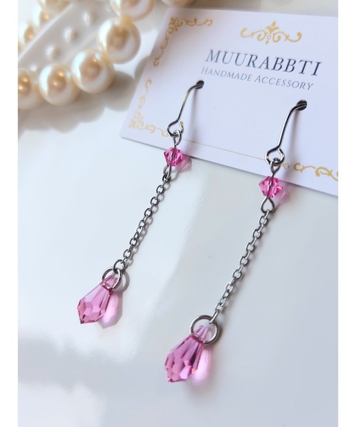 tone(トーン)の「【MUURABBTI】カット雫とチェーンのピアス(MA)(ピアス(両耳用)・レディース・エメラルド/レッド/ブルー系2/パープル系/ブラック/アクア/ピンク/ブルー系/イエロー系・FREE)」の14枚目の写真