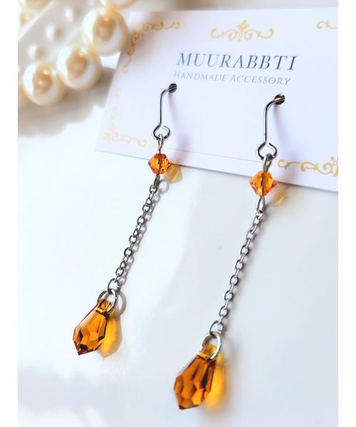 tone(トーン)の「【MUURABBTI】カット雫とチェーンのピアス(MA)(ピアス(両耳用)・レディース・エメラルド/レッド/ブルー系2/パープル系/ブラック/アクア/ピンク/ブルー系/イエロー系・FREE)」の15枚目の写真