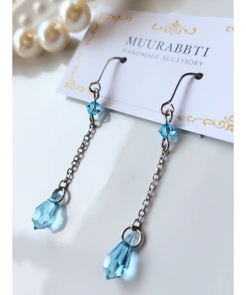 tone(トーン)の「【MUURABBTI】カット雫とチェーンのピアス(MA)(ピアス(両耳用)・レディース・エメラルド/レッド/ブルー系2/パープル系/ブラック/アクア/ピンク/ブルー系/イエロー系・FREE)」の16枚目の写真