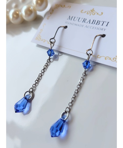 tone(トーン)の「【MUURABBTI】カット雫とチェーンのピアス(MA)(ピアス(両耳用)・レディース・エメラルド/レッド/ブルー系2/パープル系/ブラック/アクア/ピンク/ブルー系/イエロー系・FREE)」の17枚目の写真