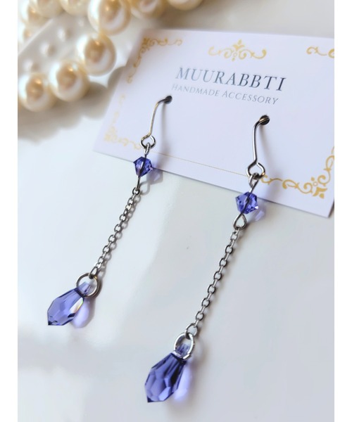 tone(トーン)の「【MUURABBTI】カット雫とチェーンのピアス(MA)(ピアス(両耳用)・レディース・エメラルド/レッド/ブルー系2/パープル系/ブラック/アクア/ピンク/ブルー系/イエロー系・FREE)」の19枚目の写真