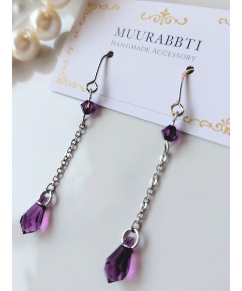 tone(トーン)の「【MUURABBTI】カット雫とチェーンのピアス(MA)(ピアス(両耳用)・レディース・エメラルド/レッド/ブルー系2/パープル系/ブラック/アクア/ピンク/ブルー系/イエロー系・FREE)」の20枚目の写真