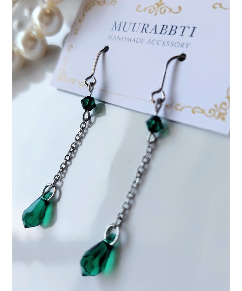 tone(トーン)の「【MUURABBTI】カット雫とチェーンのピアス(MA)(ピアス(両耳用)・レディース・エメラルド/レッド/ブルー系2/パープル系/ブラック/アクア/ピンク/ブルー系/イエロー系・FREE)」の21枚目の写真