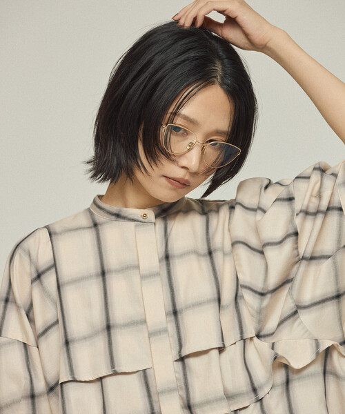 Firsthand（ファーストハンド）の「Firsthand/ファーストハンド オンブレーチェック フレアヨークシャツ / 5分袖チェックシャツ（シャツ/ブラウス・レディース・ブラック/オフホワイト・FREE）」の16枚目の写真