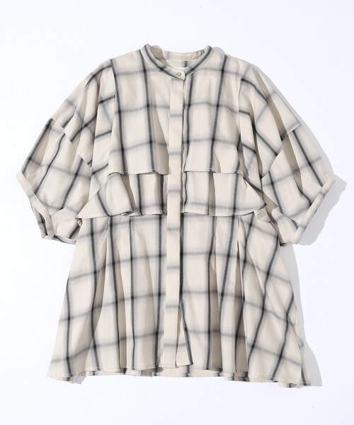 Firsthand（ファーストハンド）の「Firsthand/ファーストハンド オンブレーチェック フレアヨークシャツ / 5分袖チェックシャツ（シャツ/ブラウス・レディース・ブラック/オフホワイト・FREE）」の5枚目の写真