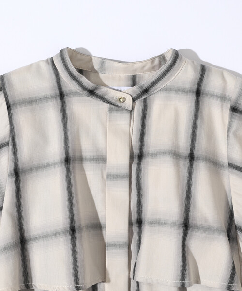 Firsthand（ファーストハンド）の「Firsthand/ファーストハンド オンブレーチェック フレアヨークシャツ / 5分袖チェックシャツ（シャツ/ブラウス・レディース・ブラック/オフホワイト・FREE）」の3枚目の写真