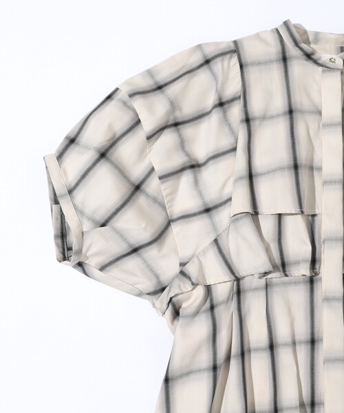 Firsthand（ファーストハンド）の「Firsthand/ファーストハンド オンブレーチェック フレアヨークシャツ / 5分袖チェックシャツ（シャツ/ブラウス・レディース・ブラック/オフホワイト・FREE）」の8枚目の写真