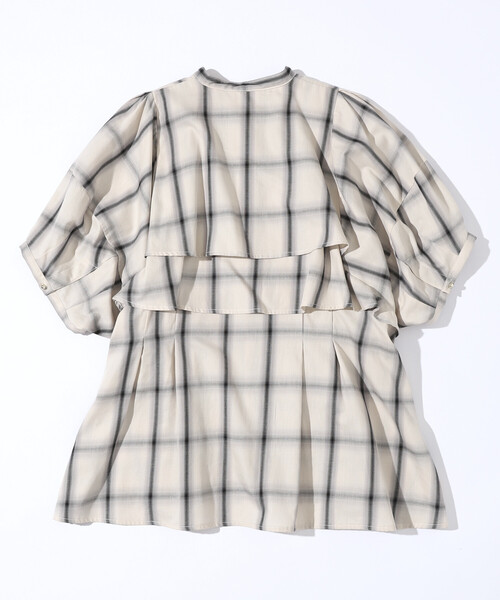 Firsthand（ファーストハンド）の「Firsthand/ファーストハンド オンブレーチェック フレアヨークシャツ / 5分袖チェックシャツ（シャツ/ブラウス・レディース・ブラック/オフホワイト・FREE）」の12枚目の写真