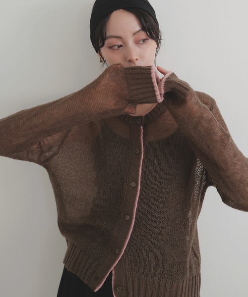 LIAN（リアン）の「シアーバイカラーカーディガン（カーディガン/ボレロ・レディース・ブラウン/チャコールグレー/グレー/アイボリー・FREE）」の4枚目の写真