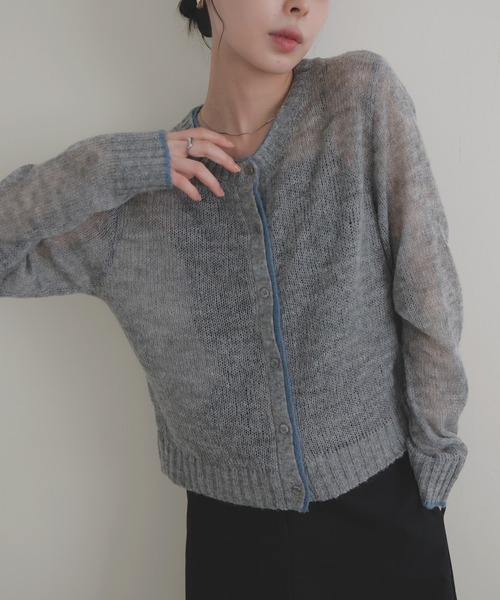 yori バイカラー カーデガン 38 グレー バイカラーカーディガン【洗濯