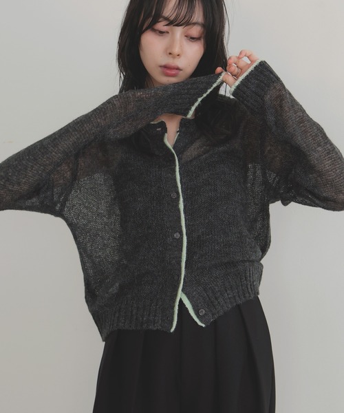 LIAN（リアン）の「シアーバイカラーカーディガン（カーディガン/ボレロ・レディース・ブラウン/チャコールグレー/グレー/アイボリー・FREE）」の3枚目の写真